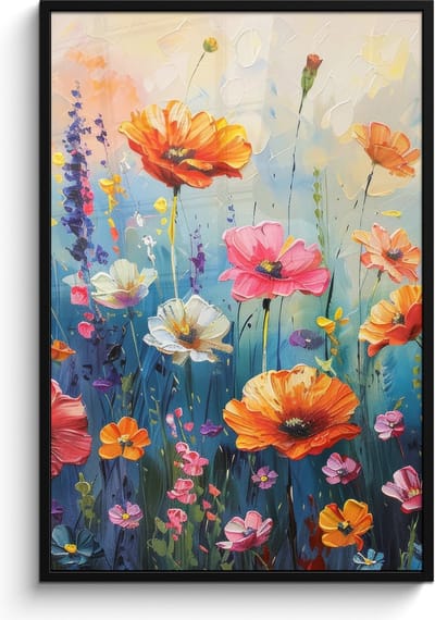 Poster in lijst - Fotolijst 80x120 cm - Posters - Bloemen - Natuur - Waterverf - Kunst - Posterlijst zwart - Decoratie - Wanddecoratie woonkamer - Muurdecoratie slaapkamer