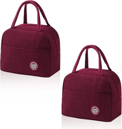 SnelShoppen - Set van 2 Kleine Koeltassen, Mini Koeltas in Wijnrood met Zijvakken en Praktische Dubbele Handvatten voor School, Kantoor, Familie, Pick