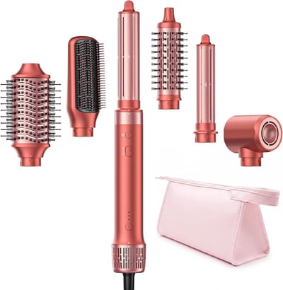 Haarstyler Set - Heteluchtborstel Föhn - Haar Stylen - 6-in-1 Multifunctioneel - Incl. Opbergtas - Zwart
