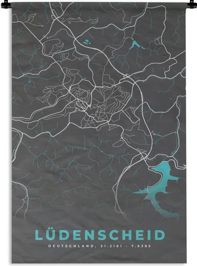 Wandkleed - Wanddoek - Blauw – Duitsland – Plattegrond – Stadskaart – Kaart – Lüdenscheid - 120x180 cm - Wandtapijt