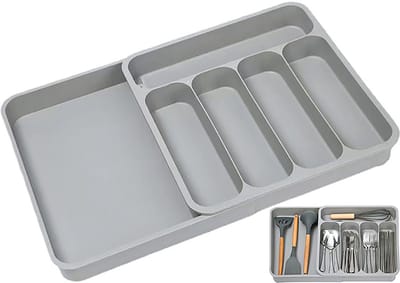 Verstelbare Bestekbak - Uitschuifbaar Bestekbak - Keukenlade-organizer - 32.5/53 x 34.5 x 5.5 cm - Bestek opbergdoos - Besteklade Organizer - Keukenlade Bestek Organiser - Bestekhouder Keuken - Ladeverdeler - Voor Lepels, Vorken, Messen