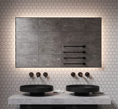 Schaere - Badkamerspiegel - Indirecte Verlichting - Spiegel Verwarming - Touch Sensor - Dimfunctie - Mat Zwart Frame - 120x70 cm