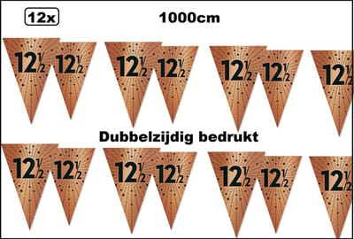 12x Luxe Vlaggenlijn 12,5 jaar koper 10 meter - dubbelzijdig bedrukt - Jubileum thema feest