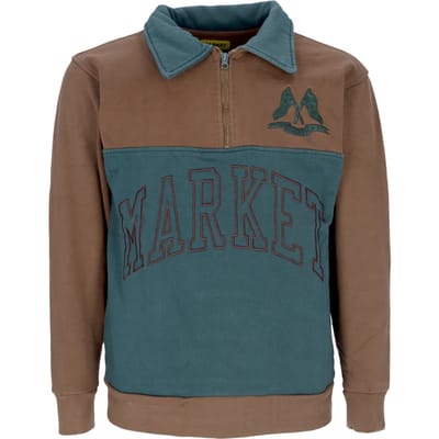 Rugbysweater met lange mouwen en halve rits voor heren, melkchocolade