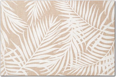 Zeller placemats palm bladeren print - linnen - 45 x 30 cm - beige/wit - Tafel onderleggers