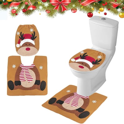 Kerst Toiletset met Santa Claus Toilet Cover, Decoraties voor Badkamer, Kerstmis Accessoires en Vloerkussen