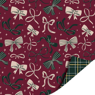 Het Inpakhuis - Inpakpapier - Cadeaupapier - Kadopapier - X-mas Bows Burgundy / Kerstruit Groen - 50cm x 3m - Rol inpakpapier - Kerst - Strikjes - Kerstboom - Kerstdagen