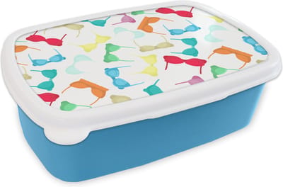 Broodtrommel Blauw - Lunchbox - Brooddoos - Bh - Regenboog - Vrouwen - Patroon - 18x12x6 cm - Kinderen - Jongen