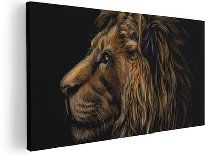 Artaza Canvas Schilderij Leeuw - 40x20 cm - Klein - Wanddecoratie Dierenkop - Muurdecoratie Dieren - Schilderijen Op Canvas