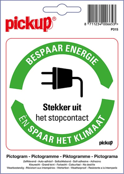 Pickup sticker Bespaar Energie spaar het klimaat: Stekker uit het stopcontact - 10x10 cm