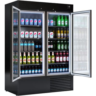 GGM Gastro Wandkühlregal - 1384mm - 1310 Liter - mit 2 Glasflügeltüren & 4 Ablagen Zwart