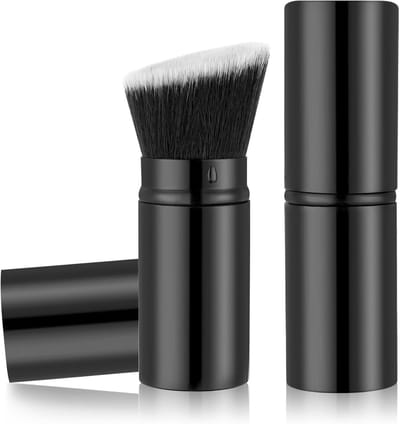 Kabuki Intrekbare make-upkwast, 1 stuk schuine primerkwast, draagbaar poeder, rouge-kwast, mini-make-upkwast voor vloeibare crème, poeder, gezichtsmake-up