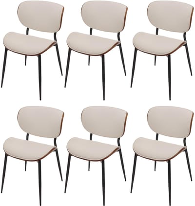 Set van 6 eetkamerstoelen MCW-O45, stoel, gebogen hout kunstleer 280 g/m² Öko-Tex MVG ~ walnootlook, wit