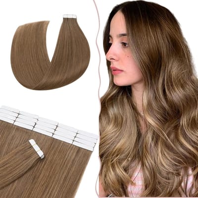 Tape-in Extensions van Echte Haar, 20 Stuks, 40 g, Lichtbruin #6, 35 cm - Natuurlijke Haarverlenging en Volumineuze Look