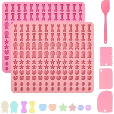 Bakmat, hondenkoekjes, siliconen bakmat, 5 vormen in 1met deegschraper, BPA-vrij, bakonderlegger voor doe-het-zelf hondenlekkernijen, chocolade, koekjes, snoep (130 roosters)