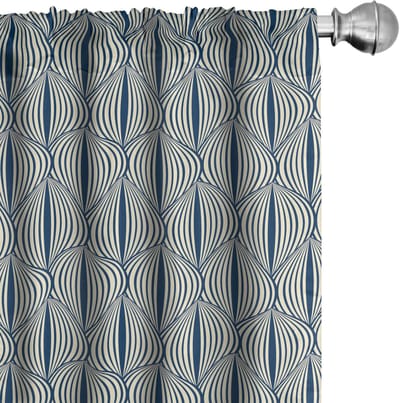 ABAKUHAUS Gordijnen – Retro geometrisch – 2x75x175 cm – nachtblauw/crème