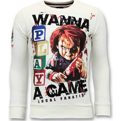 Exclusieve Sweater Heren - Trui heren met print - Sweatshirt Heren Chucky Childs Play - Wit