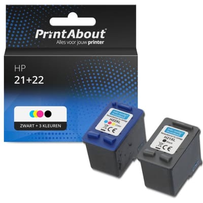 PrintAbout huismerk Inktcartridge 21+22 (SD367AE) Zwart + 3 kleuren Multipack Geschikt voor HP