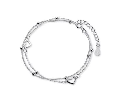 Armband Meisje- Meisjes armband Zilver 925- Dubbel Laags- Armband Hartjes en Bolletjes- Kind- LiLaLove
