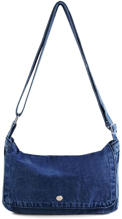Dailygoods- Schoudertas met dubbele opening - Kleine Denim Schoudertas - Verstelbare Schouderriem - Retro Messenger Bag - Lichtgewicht 0,2 kg - Afmetingen 27 x 17,5 x 4,5 cm - Handtas