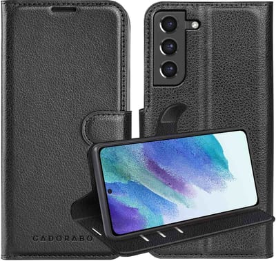 Cadorabo Hoesje geschikt voor Samsung Galaxy S21 FE in PHANTOM ZWART - Beschermhoes met magnetische sluiting, standfunctie en kaartvakje Book Case Cover Etui