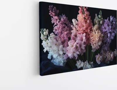 Saammp Canvas Schilderij - Kleurrijke bloemen - Zwart - Natuur - Abstract - 45x30 - Foto op canvas - Wanddecoratie - Muurdecoratie Woonkamer - Kantoor Decoratie