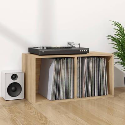 Vinyl Opbergdoos - Platenkast - Muziek Collectie - Robuust Ontwerp - 71x34x36 cm - Sonoma Eiken