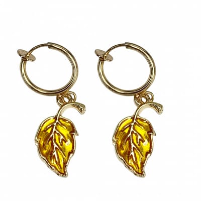 Klem oorbellen- geel- boomblad- goudkleurig-geen gaatje-Charme Bijoux
