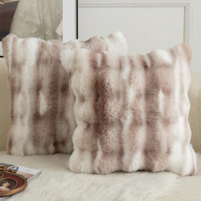 Famanu - Luxe decoratieve kussensloop - zachte pluche wol - 2 stuks - 50 x 50 cm