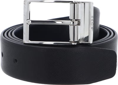 BOSS Leren Riem Ofede-P Or35 sp Leather Belt W115 Black / Navy Zwart Donkerblauw