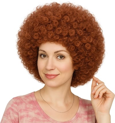 Bruin - Rode Krullen Afro Pruik – Verkleed & Feest Pruik – Carnaval, Disco & Themafeest