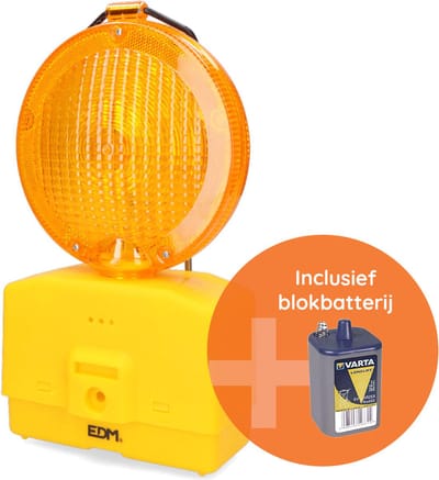 EDM Product LED Waarschuwingslamp - 18.6 x 9.5 x 37 cm - Gevarenlicht 2 x 0,05 w - 2 standen - Waarschuwing Signaal - Markeringslichten - Inclusief Blokbatterij - Geel