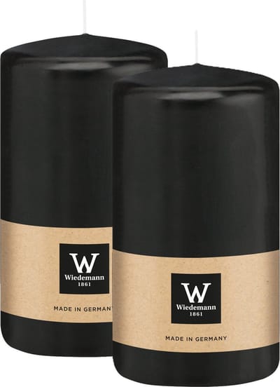 Wiedemann Cilinderkaars/stompkaars - 2x - zwart - 12 x 6 cm - 33 branduren - zuilkaarsen