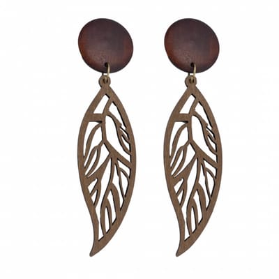 Clip oorbellen -bruin hout -blad -Cadier-geen gaatje- Charme Bijoux