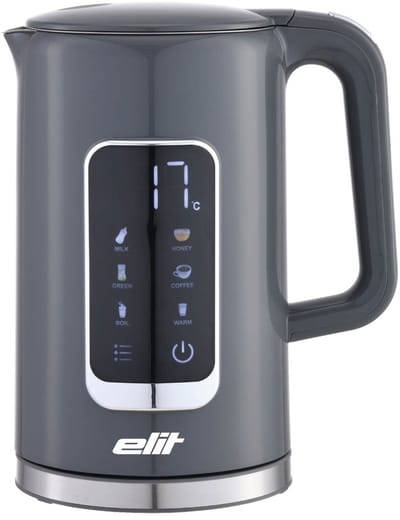 Elit Cooltouch waterkoker grijs - 1,7L- 2200W- dubbelwandig- met temperatuur regeling en warmhoud functie- veilig en snel.