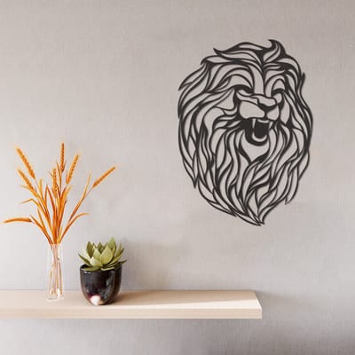 Wanddecoratie - Leeuw - Hout - Wall Art - Muurdecoratie - Woonkamer - Zwart - 40 x 29 cm