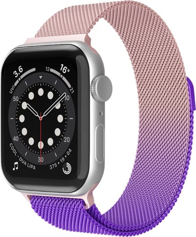 Bandje geschikt voor Apple Watch - 44mm - 45mm - 46mm - 49mm - Series 4/5/6/SE/7/8/Ultra/Ultra 2/Ultra 3/ Watch 10 & Watch 11 - RVS - Magnetisch bandje - Rose/Paars