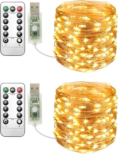USB Fairy Lights 2 Pack - 10M Warm 100LED Met Afstandsbediening, 8 Modi, Dimbaar Voor Decoratie