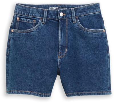 Tom Tailor Denim - TTELIN STRAIGHT jeansshort met hoge taille - Maat M - Used Mid Stone Blue Denim