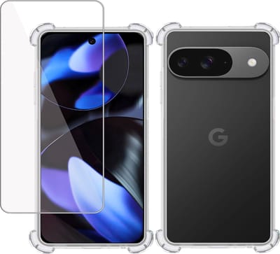 Hoesje + Screenprotector geschikt voor Google Pixel 9 / 9 Pro – Tempered Glass - Extreme Shock Case Transparant