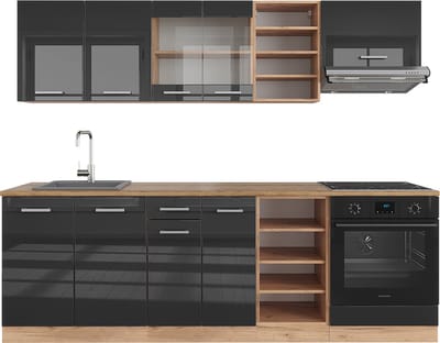 Vicco R-Line Complete keukeneenheid – 240 cm zonder werkblad Antraciet hoogglans/goud eiken