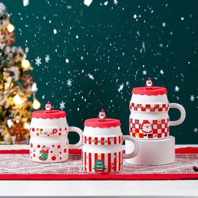Creatieve Kerst Keramische Beker Kerstman Cartoon Beker Hoge Precisie Mok Cadeau Waterbeker 401-500ml white