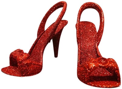 Kerstornament/kerstbal 10 cm lang - hakkenschoen x2 - glitters - rood - kerstmis - kerstboom