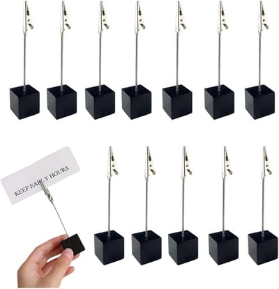 Foto Houders - Kaart Clips - Decoratie Tafel - Houten Blok Voet - 22 Stuks - Bruin Zwart