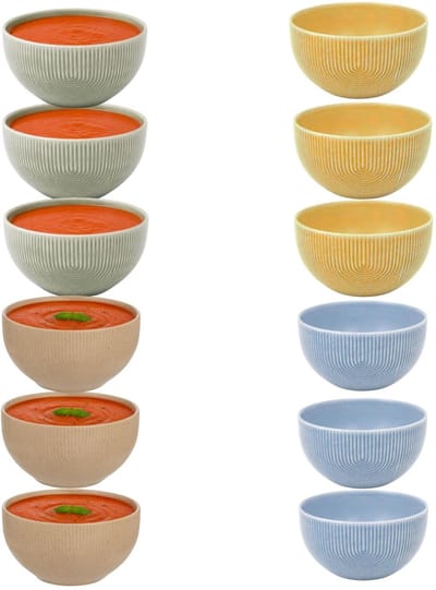 Secret de Gourmet Soepkommen Memphis - D14 cm - groen / geel / beige/ blauw - 12x stuks - keramiek