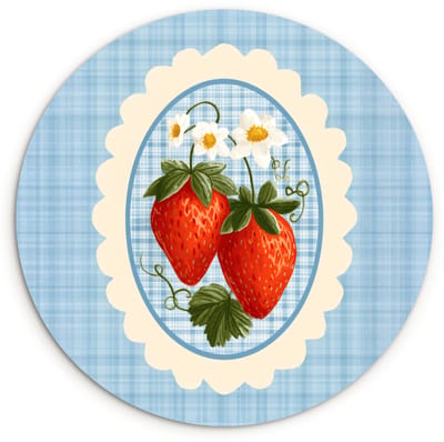 WallCircle® Wandcirkel 120x120 cm - Muurcirkel Aardbeien - Lijst - Rood - Geruit - Muurdecoratie woonkamer - Wanddecoratie slaapkamer - Kamer decoratie accessoires - Ronde schilderijen XXL
