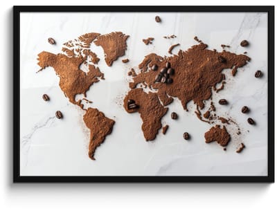 Poster in lijst - Fotolijst 90x60 cm - Posters - Wereldkaart - Koffie - Marmer - Posterlijst zwart - Decoratie - Wanddecoratie woonkamer - Muurdecoratie slaapkamer