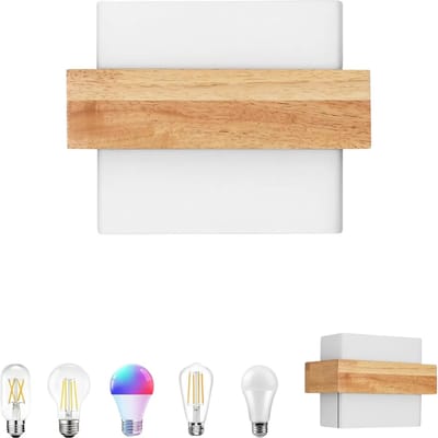 Lifero Wandlamp - Up & Down Verlichting - Glazen Muurlamp met Hout - Moderne Lamp Binnen - Wandverlichting - 22 x 13 x 17 cm