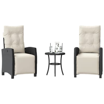 vidaXL - 3-delige - Bistroset - met - kussens - poly - rattan - zwart