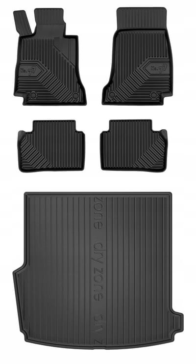 FROGUM - Voordeelset No.77 & DRY ZONE - Geschikt voor MERCEDES-BENZ E-Klasse S213 Kombi (2016-2023) - Rubberen matten + Kofferbakmat - Zwart